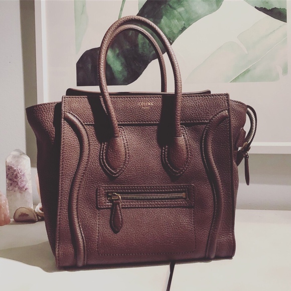 Celine Micro Luggage Tote Bag Brown Pebbled Leather - Picture 1 of 13